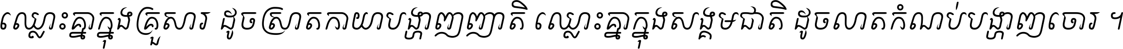 ឈ្លោះ​គ្នា​ក្នុង​គ្រួសារ ដូច​ស្រាត​កាយា​បង្ហាញ​ញាតិ ឈ្លោះគ្នាក្នុង​សង្គមជាតិ ដូច​លាត​កំណប់​បង្ហាញ​ចោរ ។