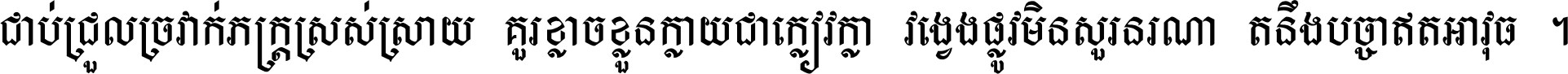 ជាប់​ជ្រួល​ច្រវាក់​ភក្ត្រ​ស្រស់ស្រាយ គួរ​ខ្លាច​ខ្លួន​ក្លាយ​ជា​ក្លៀវក្លា វង្វេង​ផ្លូវ​មិន​សួរន​រណា តនឹងបច្ចា​ឥត​អាវុធ ។