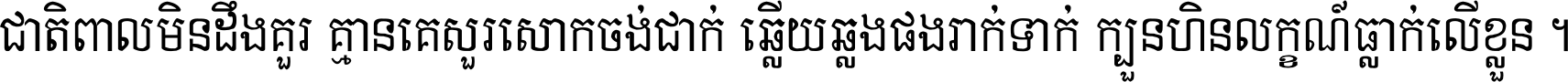 ជាតិ​ពាល​មិន​ដឹង​គួរ គ្មាន​គេ​សួរ​សោក​ចង់​ជាក់ ឆ្លើយ​ឆ្លង​ផង​រាក់​ទាក់​ ក្បួន​ហិន​លក្ខណ៍​ធ្លាក់​លើ​ខ្លួន ។