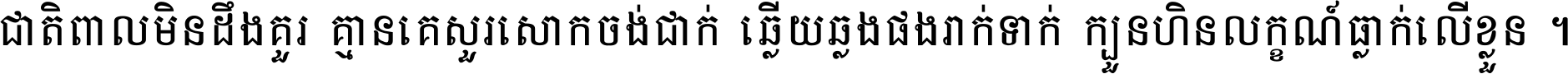 ជាតិ​ពាល​មិន​ដឹង​គួរ គ្មាន​គេ​សួរ​សោក​ចង់​ជាក់ ឆ្លើយ​ឆ្លង​ផង​រាក់​ទាក់​ ក្បួន​ហិន​លក្ខណ៍​ធ្លាក់​លើ​ខ្លួន ។