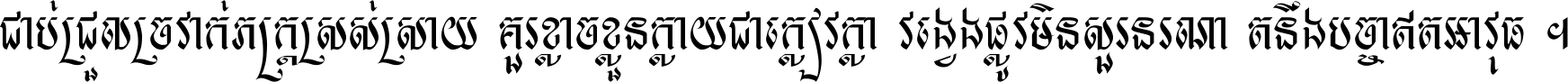 ជាប់​ជ្រួល​ច្រវាក់​ភក្ត្រ​ស្រស់ស្រាយ គួរ​ខ្លាច​ខ្លួន​ក្លាយ​ជា​ក្លៀវក្លា វង្វេង​ផ្លូវ​មិន​សួរន​រណា តនឹងបច្ចា​ឥត​អាវុធ ។