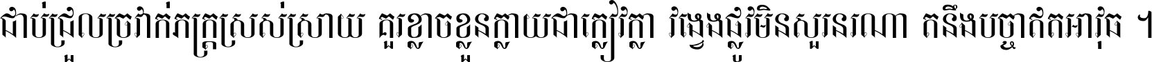 ជាប់​ជ្រួល​ច្រវាក់​ភក្ត្រ​ស្រស់ស្រាយ គួរ​ខ្លាច​ខ្លួន​ក្លាយ​ជា​ក្លៀវក្លា វង្វេង​ផ្លូវ​មិន​សួរន​រណា តនឹងបច្ចា​ឥត​អាវុធ ។