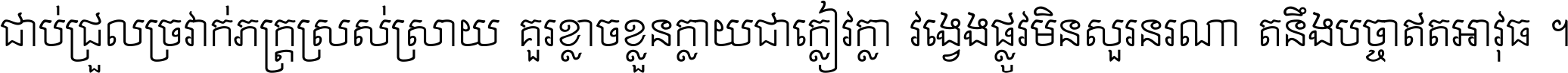 ជាប់​ជ្រួល​ច្រវាក់​ភក្ត្រ​ស្រស់ស្រាយ គួរ​ខ្លាច​ខ្លួន​ក្លាយ​ជា​ក្លៀវក្លា វង្វេង​ផ្លូវ​មិន​សួរន​រណា តនឹងបច្ចា​ឥត​អាវុធ ។