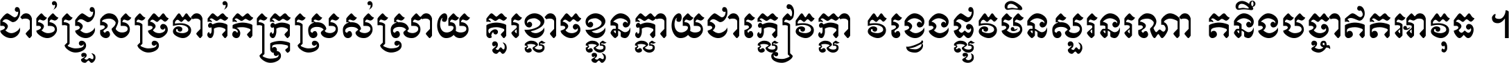 ជាប់​ជ្រួល​ច្រវាក់​ភក្ត្រ​ស្រស់ស្រាយ គួរ​ខ្លាច​ខ្លួន​ក្លាយ​ជា​ក្លៀវក្លា វង្វេង​ផ្លូវ​មិន​សួរន​រណា តនឹងបច្ចា​ឥត​អាវុធ ។