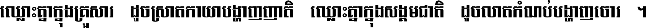 ឈ្លោះ​គ្នា​ក្នុង​គ្រួសារ ដូច​ស្រាត​កាយា​បង្ហាញ​ញាតិ ឈ្លោះគ្នាក្នុង​សង្គមជាតិ ដូច​លាត​កំណប់​បង្ហាញ​ចោរ ។