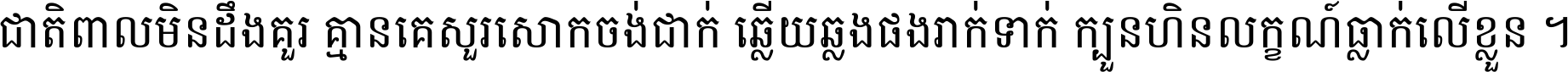 ជាតិ​ពាល​មិន​ដឹង​គួរ គ្មាន​គេ​សួរ​សោក​ចង់​ជាក់ ឆ្លើយ​ឆ្លង​ផង​រាក់​ទាក់​ ក្បួន​ហិន​លក្ខណ៍​ធ្លាក់​លើ​ខ្លួន ។