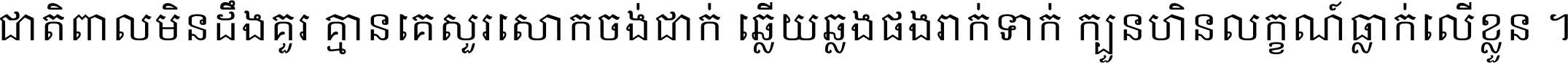ជាតិ​ពាល​មិន​ដឹង​គួរ គ្មាន​គេ​សួរ​សោក​ចង់​ជាក់ ឆ្លើយ​ឆ្លង​ផង​រាក់​ទាក់​ ក្បួន​ហិន​លក្ខណ៍​ធ្លាក់​លើ​ខ្លួន ។