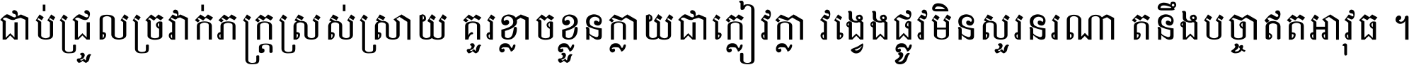 ជាប់​ជ្រួល​ច្រវាក់​ភក្ត្រ​ស្រស់ស្រាយ គួរ​ខ្លាច​ខ្លួន​ក្លាយ​ជា​ក្លៀវក្លា វង្វេង​ផ្លូវ​មិន​សួរន​រណា តនឹងបច្ចា​ឥត​អាវុធ ។