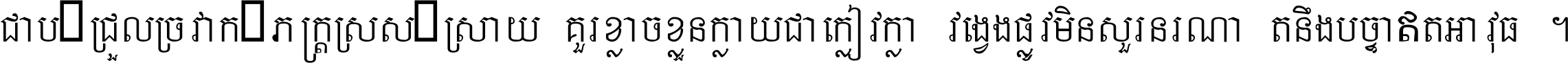 ជាប់​ជ្រួល​ច្រវាក់​ភក្ត្រ​ស្រស់ស្រាយ គួរ​ខ្លាច​ខ្លួន​ក្លាយ​ជា​ក្លៀវក្លា វង្វេង​ផ្លូវ​មិន​សួរន​រណា តនឹងបច្ចា​ឥត​អាវុធ ។