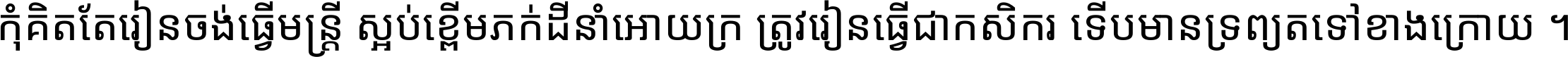 កុំ​គិត​តែ​រៀន​ចង់ធ្វើ​មន្ត្រី ស្អប់​ខ្ពើម​ភក់ដី​នាំអោយ​ក្រ ត្រូវ​រៀន​ធ្វើ​ជា​កសិករ ទើប​មានទ្រព្យ​ត​ទៅ​ខាង​ក្រោយ ។