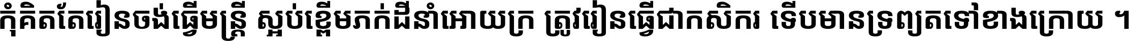 កុំ​គិត​តែ​រៀន​ចង់ធ្វើ​មន្ត្រី ស្អប់​ខ្ពើម​ភក់ដី​នាំអោយ​ក្រ ត្រូវ​រៀន​ធ្វើ​ជា​កសិករ ទើប​មានទ្រព្យ​ត​ទៅ​ខាង​ក្រោយ ។