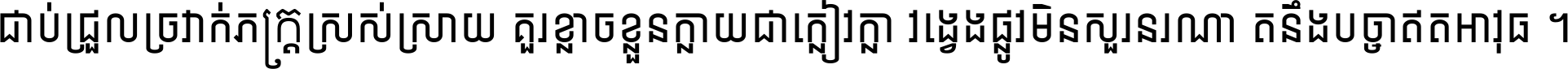 ជាប់​ជ្រួល​ច្រវាក់​ភក្ត្រ​ស្រស់ស្រាយ គួរ​ខ្លាច​ខ្លួន​ក្លាយ​ជា​ក្លៀវក្លា វង្វេង​ផ្លូវ​មិន​សួរន​រណា តនឹងបច្ចា​ឥត​អាវុធ ។