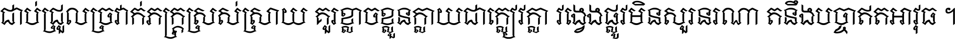 ជាប់​ជ្រួល​ច្រវាក់​ភក្ត្រ​ស្រស់ស្រាយ គួរ​ខ្លាច​ខ្លួន​ក្លាយ​ជា​ក្លៀវក្លា វង្វេង​ផ្លូវ​មិន​សួរន​រណា តនឹងបច្ចា​ឥត​អាវុធ ។