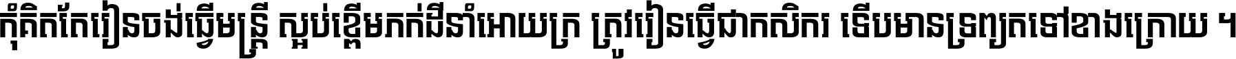 កុំ​គិត​តែ​រៀន​ចង់ធ្វើ​មន្ត្រី ស្អប់​ខ្ពើម​ភក់ដី​នាំអោយ​ក្រ ត្រូវ​រៀន​ធ្វើ​ជា​កសិករ ទើប​មានទ្រព្យ​ត​ទៅ​ខាង​ក្រោយ ។