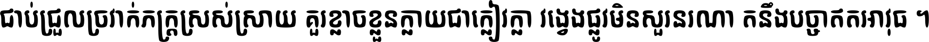 ជាប់​ជ្រួល​ច្រវាក់​ភក្ត្រ​ស្រស់ស្រាយ គួរ​ខ្លាច​ខ្លួន​ក្លាយ​ជា​ក្លៀវក្លា វង្វេង​ផ្លូវ​មិន​សួរន​រណា តនឹងបច្ចា​ឥត​អាវុធ ។