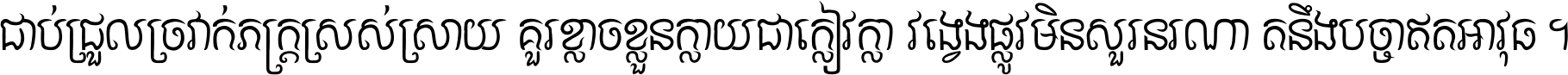 ជាប់​ជ្រួល​ច្រវាក់​ភក្ត្រ​ស្រស់ស្រាយ គួរ​ខ្លាច​ខ្លួន​ក្លាយ​ជា​ក្លៀវក្លា វង្វេង​ផ្លូវ​មិន​សួរន​រណា តនឹងបច្ចា​ឥត​អាវុធ ។