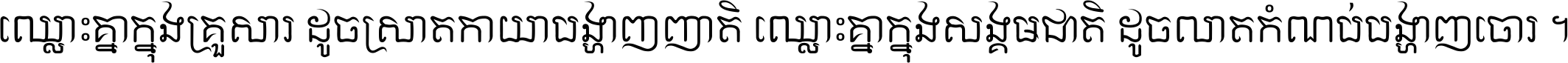 ឈ្លោះ​គ្នា​ក្នុង​គ្រួសារ ដូច​ស្រាត​កាយា​បង្ហាញ​ញាតិ ឈ្លោះគ្នាក្នុង​សង្គមជាតិ ដូច​លាត​កំណប់​បង្ហាញ​ចោរ ។