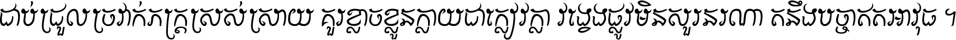 ជាប់​ជ្រួល​ច្រវាក់​ភក្ត្រ​ស្រស់ស្រាយ គួរ​ខ្លាច​ខ្លួន​ក្លាយ​ជា​ក្លៀវក្លា វង្វេង​ផ្លូវ​មិន​សួរន​រណា តនឹងបច្ចា​ឥត​អាវុធ ។