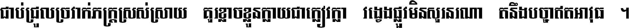 ជាប់​ជ្រួល​ច្រវាក់​ភក្ត្រ​ស្រស់ស្រាយ គួរ​ខ្លាច​ខ្លួន​ក្លាយ​ជា​ក្លៀវក្លា វង្វេង​ផ្លូវ​មិន​សួរន​រណា តនឹងបច្ចា​ឥត​អាវុធ ។
