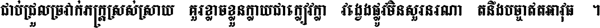 ជាប់​ជ្រួល​ច្រវាក់​ភក្ត្រ​ស្រស់ស្រាយ គួរ​ខ្លាច​ខ្លួន​ក្លាយ​ជា​ក្លៀវក្លា វង្វេង​ផ្លូវ​មិន​សួរន​រណា តនឹងបច្ចា​ឥត​អាវុធ ។
