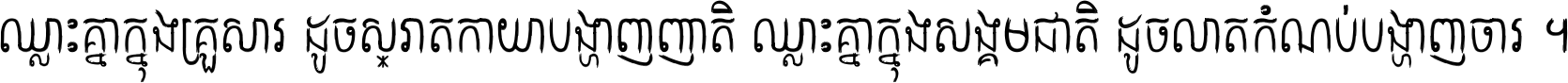 ឈ្លោះ​គ្នា​ក្នុង​គ្រួសារ ដូច​ស្រាត​កាយា​បង្ហាញ​ញាតិ ឈ្លោះគ្នាក្នុង​សង្គមជាតិ ដូច​លាត​កំណប់​បង្ហាញ​ចោរ ។