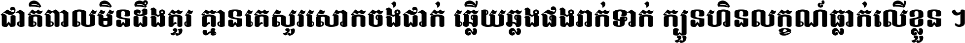 ជាតិ​ពាល​មិន​ដឹង​គួរ គ្មាន​គេ​សួរ​សោក​ចង់​ជាក់ ឆ្លើយ​ឆ្លង​ផង​រាក់​ទាក់​ ក្បួន​ហិន​លក្ខណ៍​ធ្លាក់​លើ​ខ្លួន ។