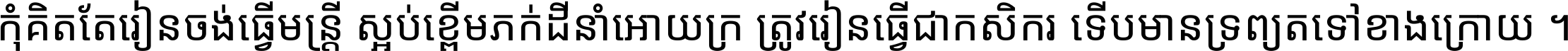 កុំ​គិត​តែ​រៀន​ចង់ធ្វើ​មន្ត្រី ស្អប់​ខ្ពើម​ភក់ដី​នាំអោយ​ក្រ ត្រូវ​រៀន​ធ្វើ​ជា​កសិករ ទើប​មានទ្រព្យ​ត​ទៅ​ខាង​ក្រោយ ។