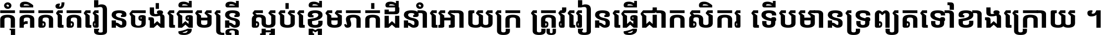 កុំ​គិត​តែ​រៀន​ចង់ធ្វើ​មន្ត្រី ស្អប់​ខ្ពើម​ភក់ដី​នាំអោយ​ក្រ ត្រូវ​រៀន​ធ្វើ​ជា​កសិករ ទើប​មានទ្រព្យ​ត​ទៅ​ខាង​ក្រោយ ។