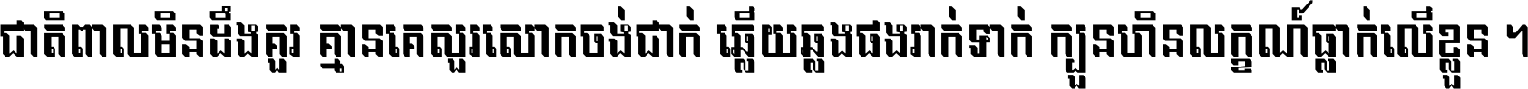 ជាតិ​ពាល​មិន​ដឹង​គួរ គ្មាន​គេ​សួរ​សោក​ចង់​ជាក់ ឆ្លើយ​ឆ្លង​ផង​រាក់​ទាក់​ ក្បួន​ហិន​លក្ខណ៍​ធ្លាក់​លើ​ខ្លួន ។