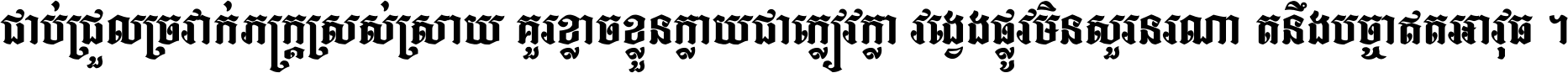 ជាប់​ជ្រួល​ច្រវាក់​ភក្ត្រ​ស្រស់ស្រាយ គួរ​ខ្លាច​ខ្លួន​ក្លាយ​ជា​ក្លៀវក្លា វង្វេង​ផ្លូវ​មិន​សួរន​រណា តនឹងបច្ចា​ឥត​អាវុធ ។