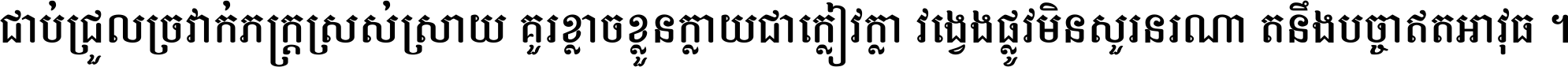 ជាប់​ជ្រួល​ច្រវាក់​ភក្ត្រ​ស្រស់ស្រាយ គួរ​ខ្លាច​ខ្លួន​ក្លាយ​ជា​ក្លៀវក្លា វង្វេង​ផ្លូវ​មិន​សួរន​រណា តនឹងបច្ចា​ឥត​អាវុធ ។