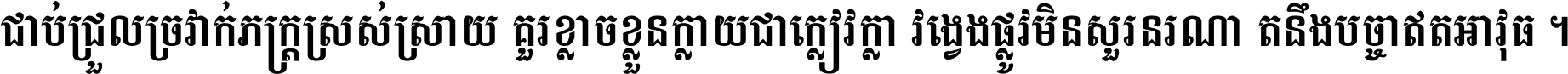 ជាប់​ជ្រួល​ច្រវាក់​ភក្ត្រ​ស្រស់ស្រាយ គួរ​ខ្លាច​ខ្លួន​ក្លាយ​ជា​ក្លៀវក្លា វង្វេង​ផ្លូវ​មិន​សួរន​រណា តនឹងបច្ចា​ឥត​អាវុធ ។