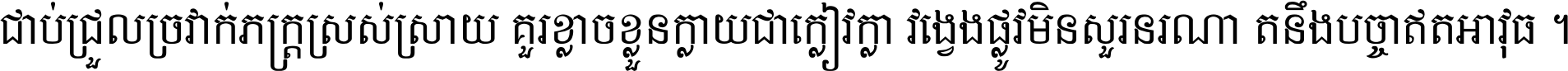 ជាប់​ជ្រួល​ច្រវាក់​ភក្ត្រ​ស្រស់ស្រាយ គួរ​ខ្លាច​ខ្លួន​ក្លាយ​ជា​ក្លៀវក្លា វង្វេង​ផ្លូវ​មិន​សួរន​រណា តនឹងបច្ចា​ឥត​អាវុធ ។