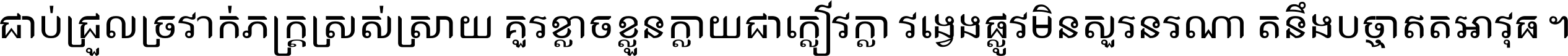 ជាប់​ជ្រួល​ច្រវាក់​ភក្ត្រ​ស្រស់ស្រាយ គួរ​ខ្លាច​ខ្លួន​ក្លាយ​ជា​ក្លៀវក្លា វង្វេង​ផ្លូវ​មិន​សួរន​រណា តនឹងបច្ចា​ឥត​អាវុធ ។