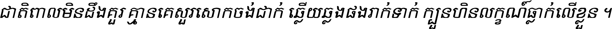 ជាតិ​ពាល​មិន​ដឹង​គួរ គ្មាន​គេ​សួរ​សោក​ចង់​ជាក់ ឆ្លើយ​ឆ្លង​ផង​រាក់​ទាក់​ ក្បួន​ហិន​លក្ខណ៍​ធ្លាក់​លើ​ខ្លួន ។