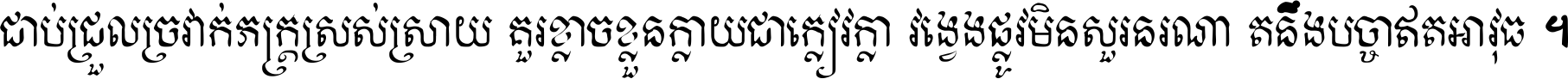 ជាប់​ជ្រួល​ច្រវាក់​ភក្ត្រ​ស្រស់ស្រាយ គួរ​ខ្លាច​ខ្លួន​ក្លាយ​ជា​ក្លៀវក្លា វង្វេង​ផ្លូវ​មិន​សួរន​រណា តនឹងបច្ចា​ឥត​អាវុធ ។