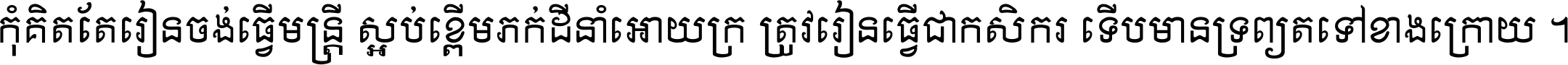 កុំ​គិត​តែ​រៀន​ចង់ធ្វើ​មន្ត្រី ស្អប់​ខ្ពើម​ភក់ដី​នាំអោយ​ក្រ ត្រូវ​រៀន​ធ្វើ​ជា​កសិករ ទើប​មានទ្រព្យ​ត​ទៅ​ខាង​ក្រោយ ។