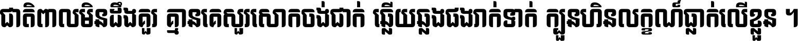 ជាតិ​ពាល​មិន​ដឹង​គួរ គ្មាន​គេ​សួរ​សោក​ចង់​ជាក់ ឆ្លើយ​ឆ្លង​ផង​រាក់​ទាក់​ ក្បួន​ហិន​លក្ខណ៍​ធ្លាក់​លើ​ខ្លួន ។