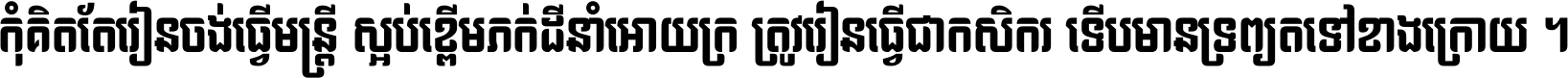 កុំ​គិត​តែ​រៀន​ចង់ធ្វើ​មន្ត្រី ស្អប់​ខ្ពើម​ភក់ដី​នាំអោយ​ក្រ ត្រូវ​រៀន​ធ្វើ​ជា​កសិករ ទើប​មានទ្រព្យ​ត​ទៅ​ខាង​ក្រោយ ។