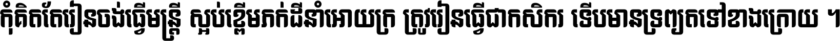 កុំ​គិត​តែ​រៀន​ចង់ធ្វើ​មន្ត្រី ស្អប់​ខ្ពើម​ភក់ដី​នាំអោយ​ក្រ ត្រូវ​រៀន​ធ្វើ​ជា​កសិករ ទើប​មានទ្រព្យ​ត​ទៅ​ខាង​ក្រោយ ។