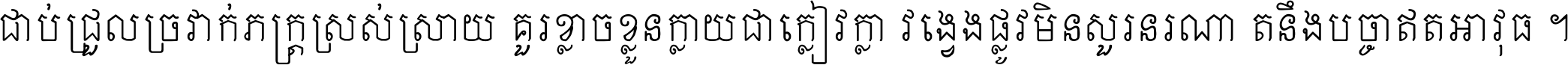 ជាប់​ជ្រួល​ច្រវាក់​ភក្ត្រ​ស្រស់ស្រាយ គួរ​ខ្លាច​ខ្លួន​ក្លាយ​ជា​ក្លៀវក្លា វង្វេង​ផ្លូវ​មិន​សួរន​រណា តនឹងបច្ចា​ឥត​អាវុធ ។