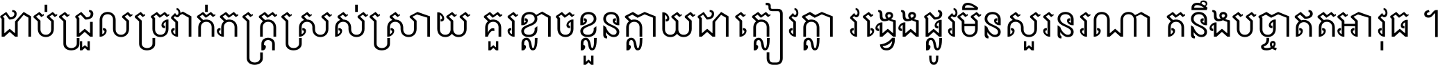 ជាប់​ជ្រួល​ច្រវាក់​ភក្ត្រ​ស្រស់ស្រាយ គួរ​ខ្លាច​ខ្លួន​ក្លាយ​ជា​ក្លៀវក្លា វង្វេង​ផ្លូវ​មិន​សួរន​រណា តនឹងបច្ចា​ឥត​អាវុធ ។
