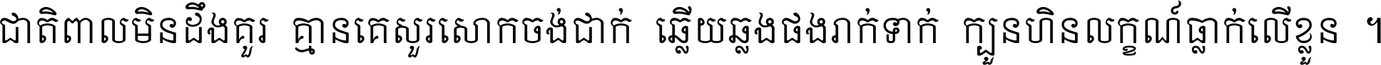 ជាតិ​ពាល​មិន​ដឹង​គួរ គ្មាន​គេ​សួរ​សោក​ចង់​ជាក់ ឆ្លើយ​ឆ្លង​ផង​រាក់​ទាក់​ ក្បួន​ហិន​លក្ខណ៍​ធ្លាក់​លើ​ខ្លួន ។