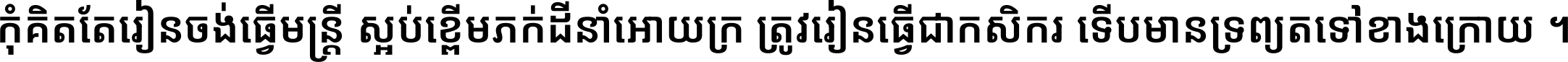 កុំ​គិត​តែ​រៀន​ចង់ធ្វើ​មន្ត្រី ស្អប់​ខ្ពើម​ភក់ដី​នាំអោយ​ក្រ ត្រូវ​រៀន​ធ្វើ​ជា​កសិករ ទើប​មានទ្រព្យ​ត​ទៅ​ខាង​ក្រោយ ។