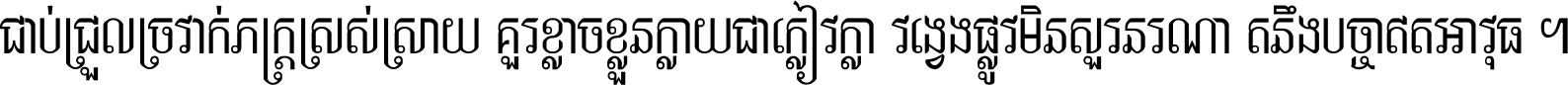 ជាប់​ជ្រួល​ច្រវាក់​ភក្ត្រ​ស្រស់ស្រាយ គួរ​ខ្លាច​ខ្លួន​ក្លាយ​ជា​ក្លៀវក្លា វង្វេង​ផ្លូវ​មិន​សួរន​រណា តនឹងបច្ចា​ឥត​អាវុធ ។