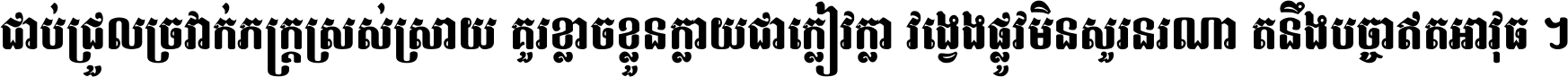 ជាប់​ជ្រួល​ច្រវាក់​ភក្ត្រ​ស្រស់ស្រាយ គួរ​ខ្លាច​ខ្លួន​ក្លាយ​ជា​ក្លៀវក្លា វង្វេង​ផ្លូវ​មិន​សួរន​រណា តនឹងបច្ចា​ឥត​អាវុធ ។