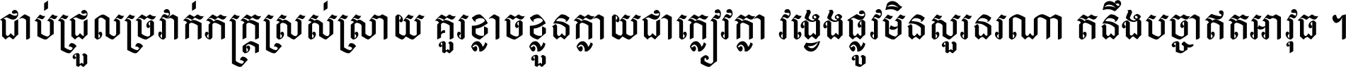ជាប់​ជ្រួល​ច្រវាក់​ភក្ត្រ​ស្រស់ស្រាយ គួរ​ខ្លាច​ខ្លួន​ក្លាយ​ជា​ក្លៀវក្លា វង្វេង​ផ្លូវ​មិន​សួរន​រណា តនឹងបច្ចា​ឥត​អាវុធ ។