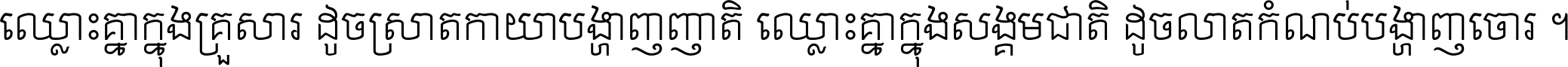 ឈ្លោះ​គ្នា​ក្នុង​គ្រួសារ ដូច​ស្រាត​កាយា​បង្ហាញ​ញាតិ ឈ្លោះគ្នាក្នុង​សង្គមជាតិ ដូច​លាត​កំណប់​បង្ហាញ​ចោរ ។