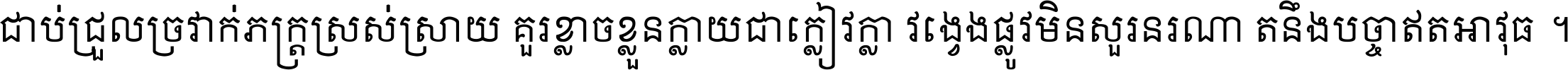 ជាប់​ជ្រួល​ច្រវាក់​ភក្ត្រ​ស្រស់ស្រាយ គួរ​ខ្លាច​ខ្លួន​ក្លាយ​ជា​ក្លៀវក្លា វង្វេង​ផ្លូវ​មិន​សួរន​រណា តនឹងបច្ចា​ឥត​អាវុធ ។