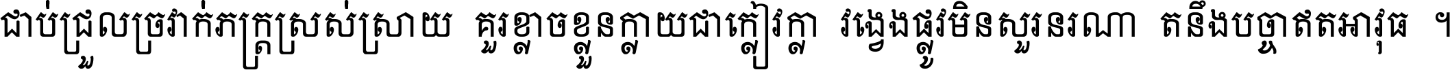 ជាប់​ជ្រួល​ច្រវាក់​ភក្ត្រ​ស្រស់ស្រាយ គួរ​ខ្លាច​ខ្លួន​ក្លាយ​ជា​ក្លៀវក្លា វង្វេង​ផ្លូវ​មិន​សួរន​រណា តនឹងបច្ចា​ឥត​អាវុធ ។